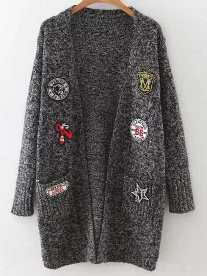 Cardigan Lungo Con Tasche Patch - Nero