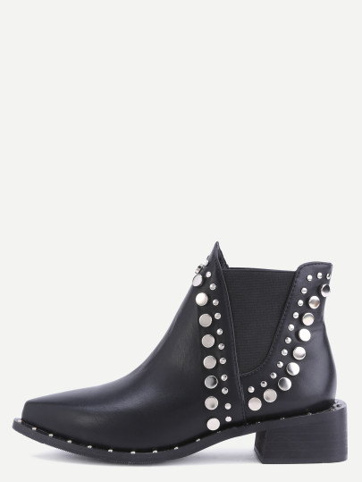Bottines élastiques cloutés en similicuir bout pointu - noir