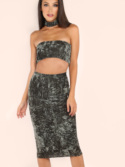Pale Green Strapless Top With Pencil Skirt