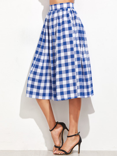 Gingham Pleated Midi Skirt