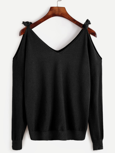Maglione Spalle Fredde Con Nodo - Nero