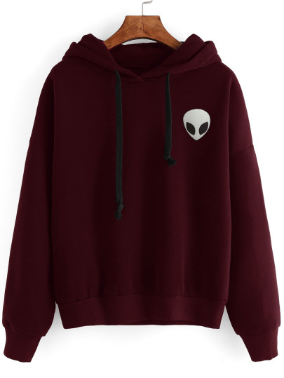 Kapuzensweatshirt Alien Druck -burgund rot