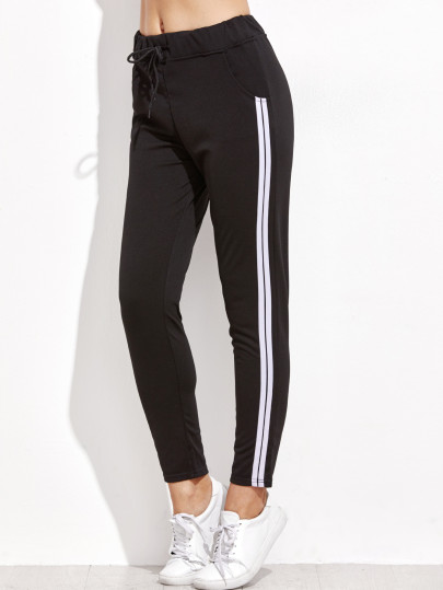 Pantalones con cordón en la cintura - negro