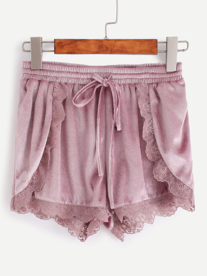 Short en velvet avec dentelle et lacet - pourpre