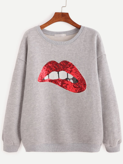 Grey Drop Shoulder Sequin Sweatshirt