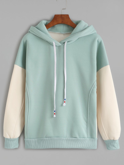 Sweat-shirt bicolore col rond manche longue - vert