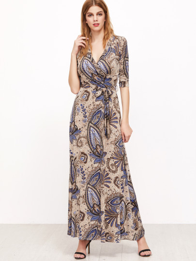 Tribal Print Surplice Neckline Dress