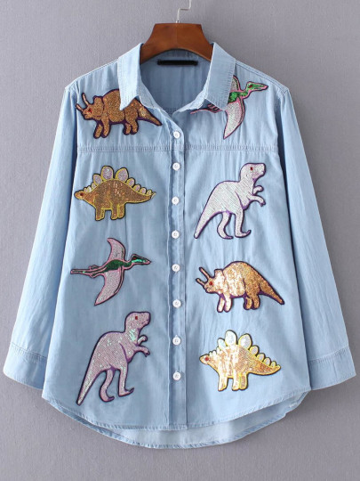 Sequin Dinosaur Dip Hem Shirt