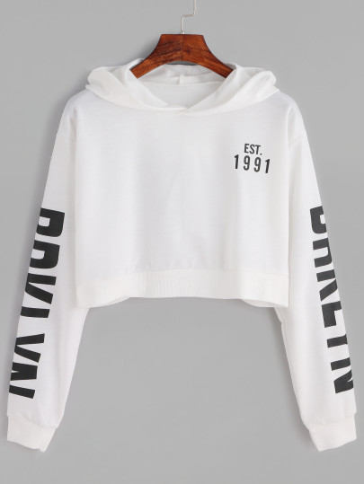 Letter Print Crop Hoodie