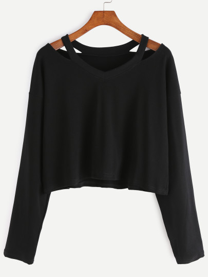 Black Cut Out Neck T-shirt