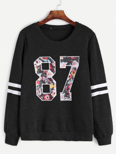 Varsity Print Stripe Sleeve Sweatshirt