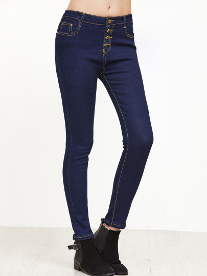 Pantalones con una botonadura en denim - azul