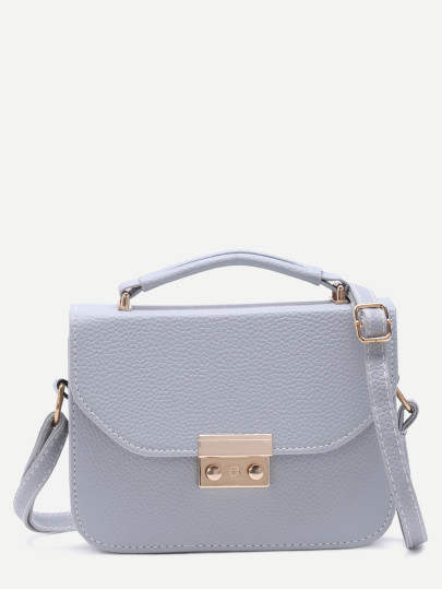 Pebbled PU-Kasten-Handtasche mit Bügel-grau