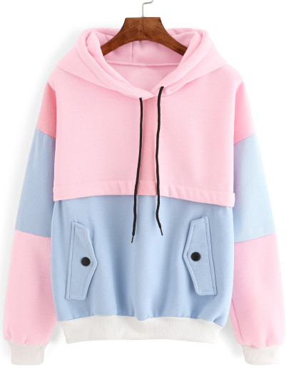 Sweat-shirt avec capuche couleur bloc - rose et bleu