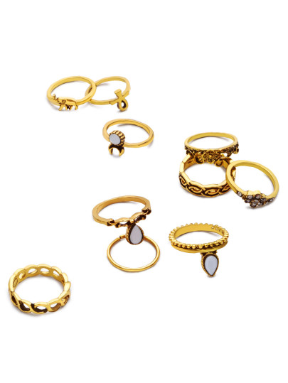 Bague géométrique 10PCS - doré antique