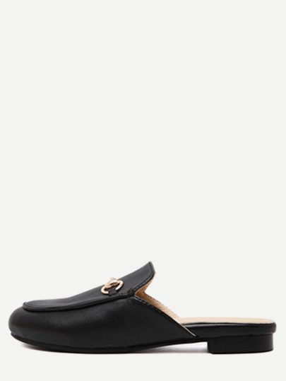 Black Faux Leather Flat Loafer Slippers