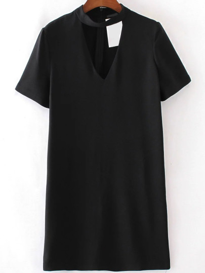 Robe col V ras-de-cou manche courte - noir