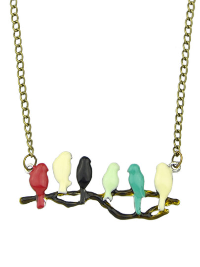 Collar largo con colgante en forma de pájaro - multicolor