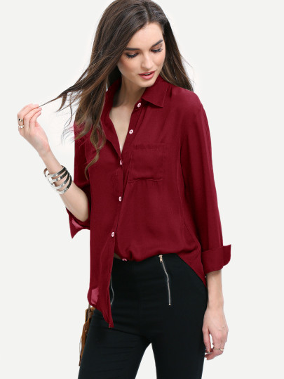 Curved Hem Pocket Shirt
