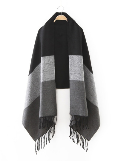 Black Tone Patchwork Fringe Edge Scarf