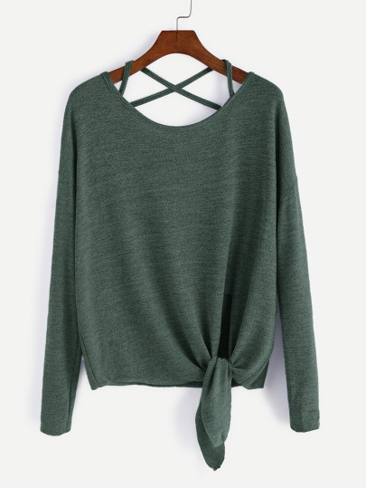 Drop Shoulder Criss Cross Tie Front T-Shirt