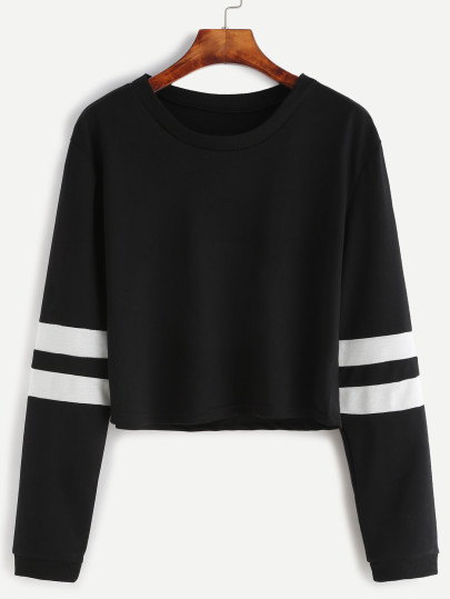 Camiseta manga de rayas crop - negro