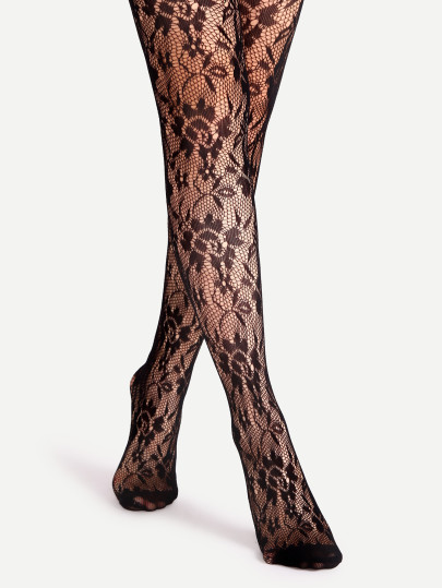 Black Floral Pattern Jacquard Pantyhose Stockings