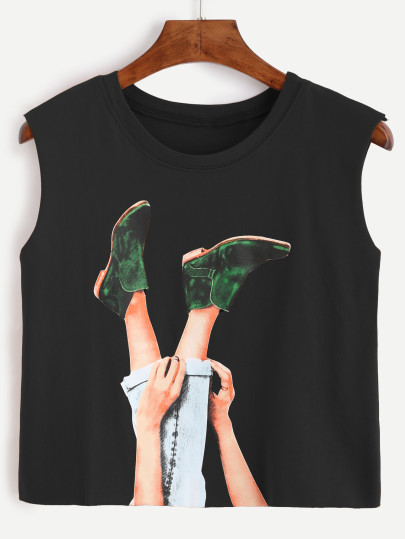 Top corto con estampado - negro