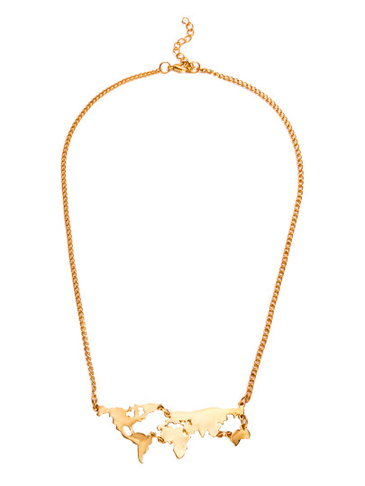 Collier personnalisé forme en carte de monde - doré