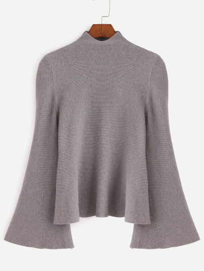 Maglione Jersey Scollo Finto Maniche A Campana - Grigio