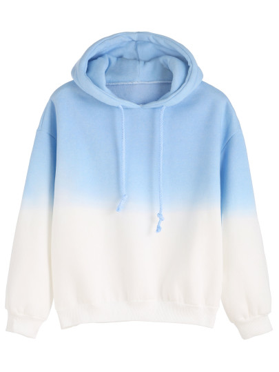 Ombre Long Sleeve Drawstring Hooded Sweatshirt