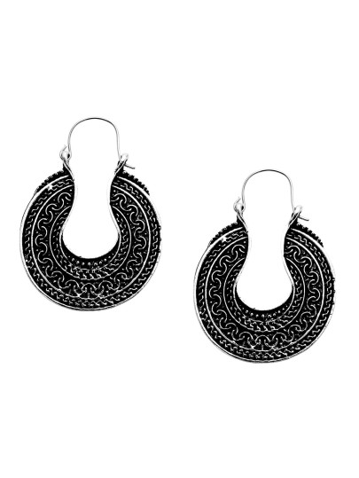 Antique Silver Carved National Style Drop Earrings