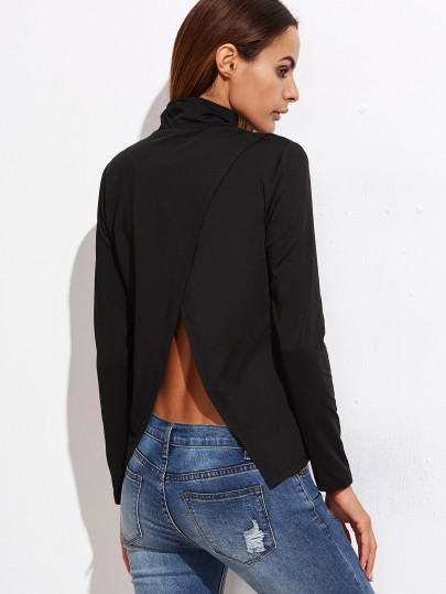 Black Cowl Neck Split Back T-shirt
