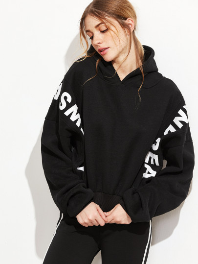 Letter Print Batwing Sleeve Hooded Sweatshirt
