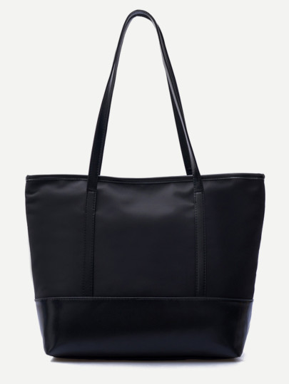 Nylon Tragetasche PU Saum-schwarz