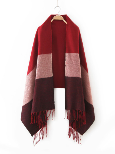 Red Tone Patchwork Fringe Edge Scarf