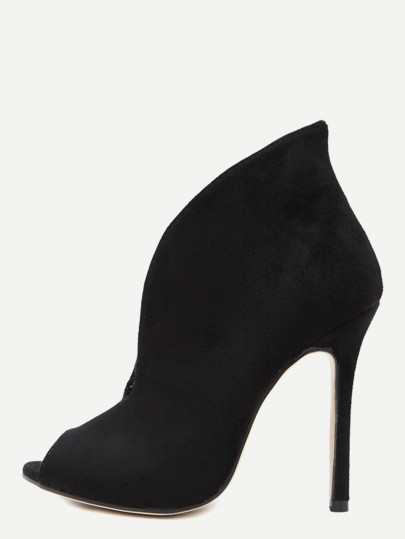 Black Faux Suede Peep Toe Heels