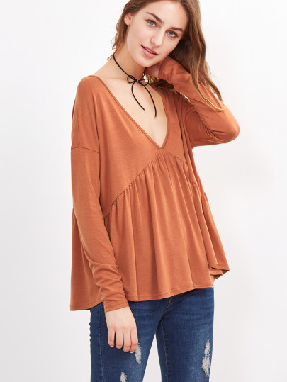 T-shirt col V manche longue