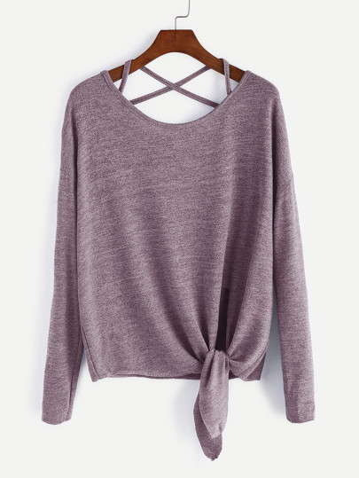 Drop Shoulder Crossover Tie Front Top