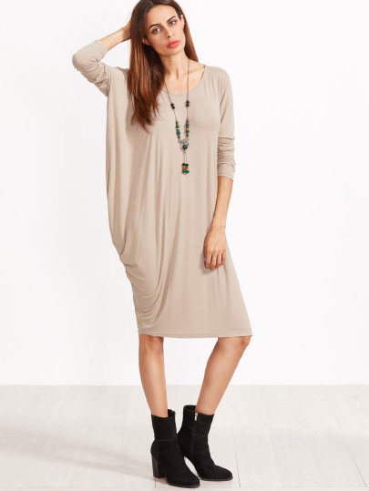 Vestido con cuello U y detalle drapeado - kaki