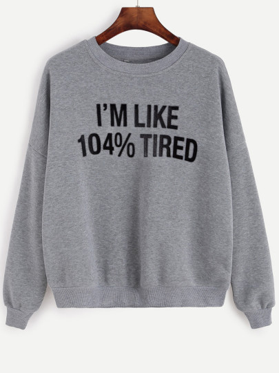 Grey Letter Print Drop Shoulder Sweatshirt