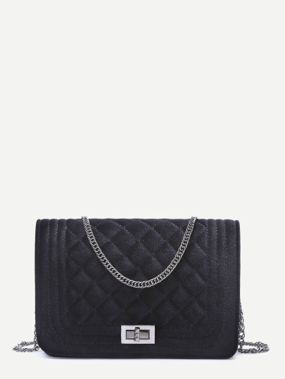 Bolso mini guateado de terciopelo con cadena - negro