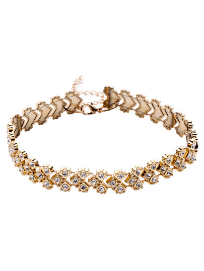 Gold Tone Rhinestone Embellished Heart Link Choker Necklace