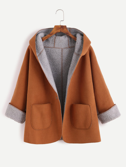 Kapuzenmantel kontrast Sherpa-khaki