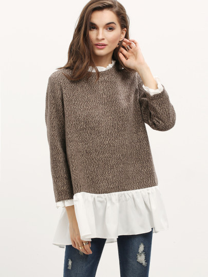 Maglione con maniche lunghe marrone & bianco