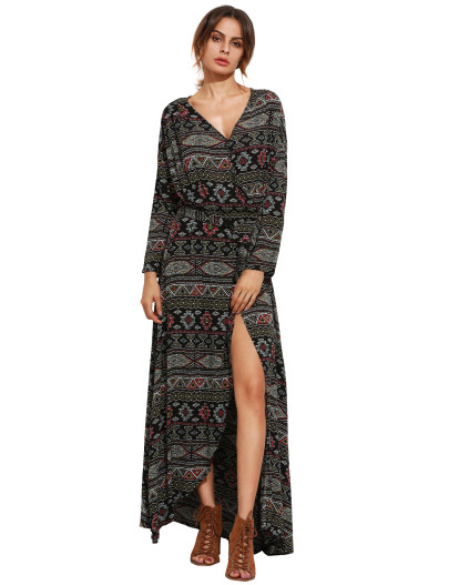Tie Waist Floor Length Wrap Dress