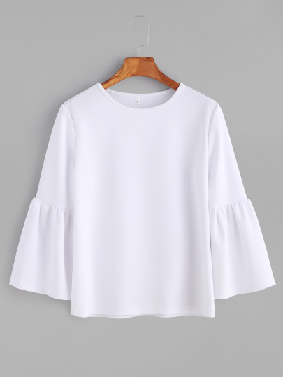 Camiseta con cuello redondo de manga acampanada - blanco