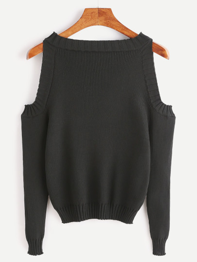 Pull ouverte l'épaule manches longues -noir