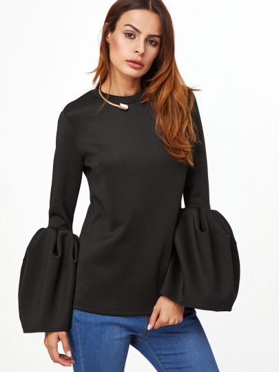 Flute Sleeve Keyhole Back Blouse