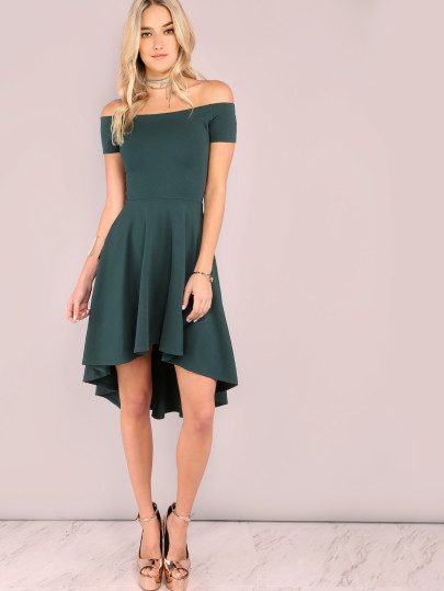 Off Shoulder High Low Flare Dress